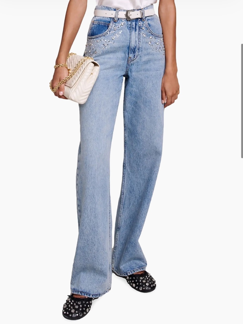 NWT Maje Petoile Jeans Straight Leg Rhinestone Crystal Sz 40 US 8